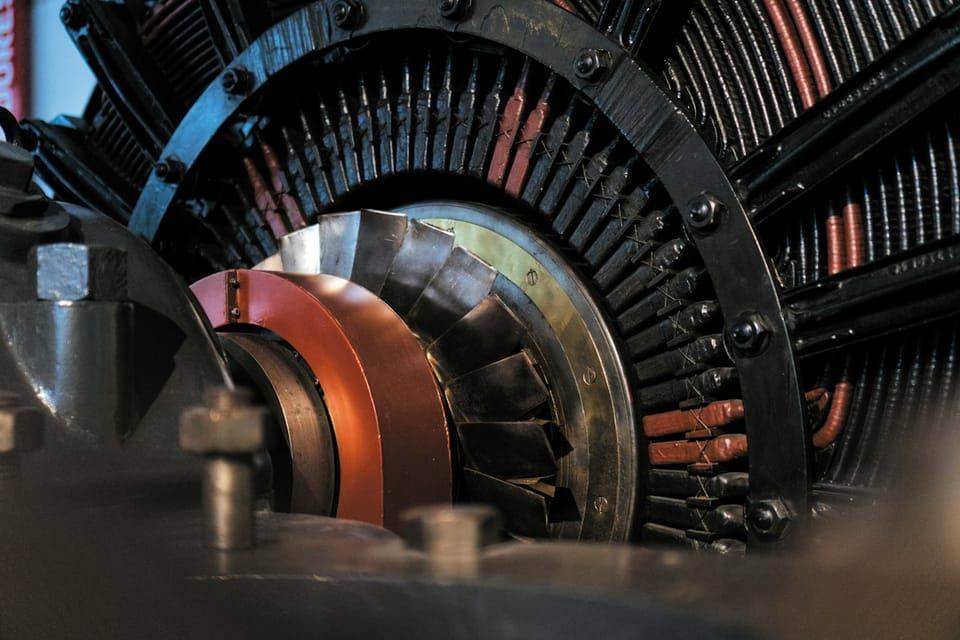 Close up of a large electric machine with copper parts